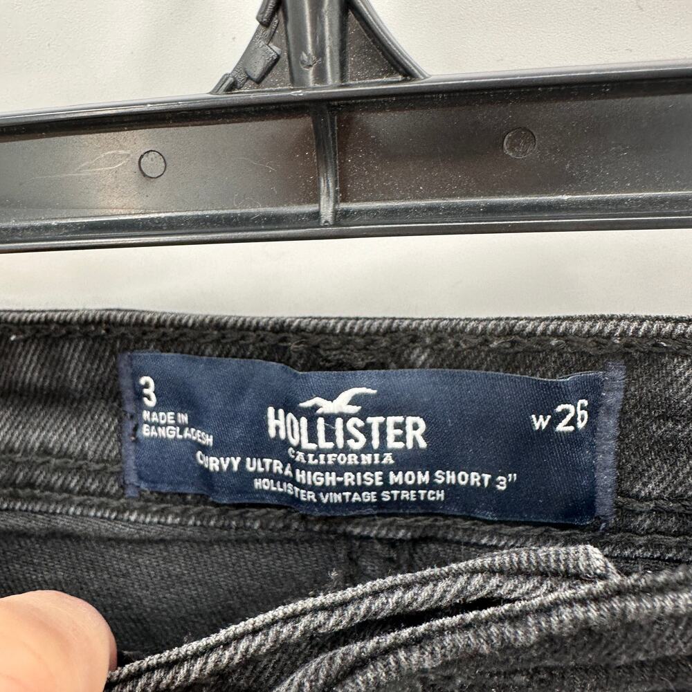 Hollister Button Fly Curvy Ultra High Black Mom Denim Shorts 3" //26 - Picture 3 of 7